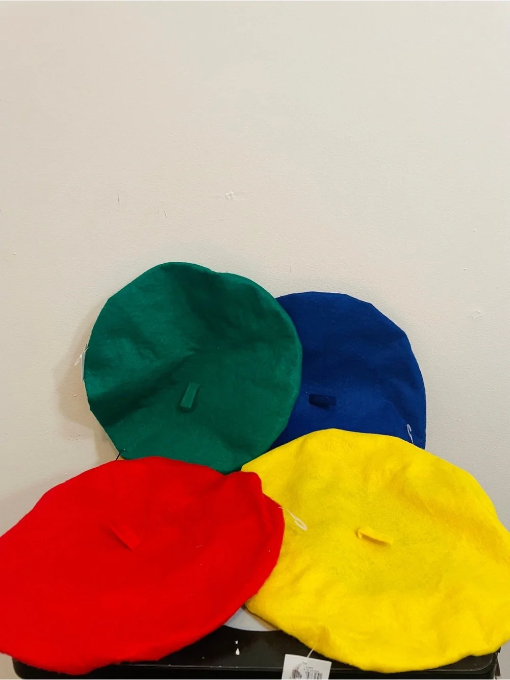 4 Felt French Berets Costume Set in Blue Red Yellow Green NWT